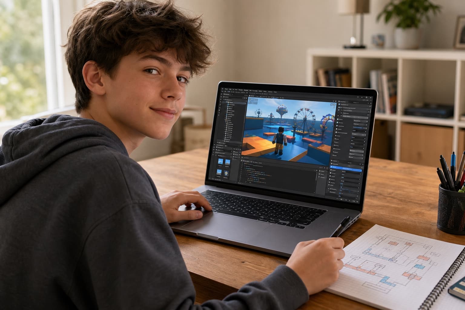 A student working through a coding lesson at home